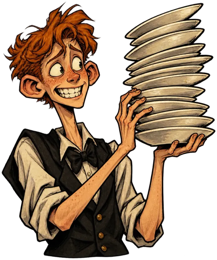 The Busboy, a guest in Lazy Susan: Spin the Chef